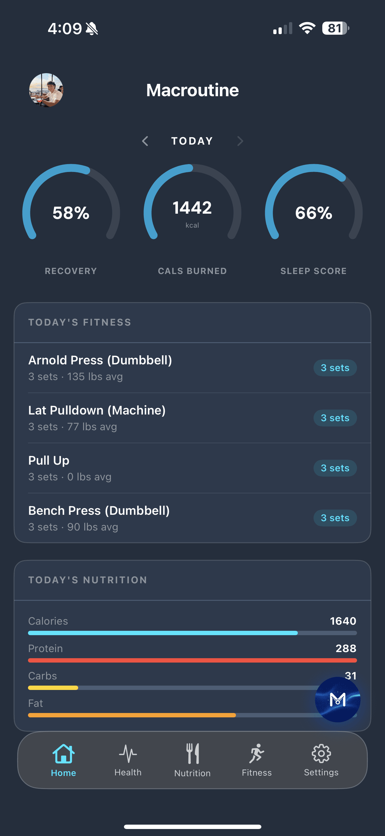 Macroutine home screen — the morning verdict and macro ledger
